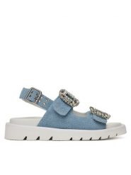 Eva Minge Sandały SNOWDROP-I75-563 Niebieski. Niebieskie sandały Eva Minge, bez wzorów, z materiału, bez obcasa, na płaskiej podeszwie, bez zapięcia. Za 379.99 zł.