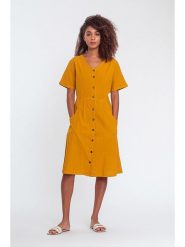 Makani Sukienka w kolorze żółtym rozmiar: 38. Żółte sukienki Makani, bez wzorów, z bawełny, klasyczne, bez kołnierzyka, bez ramiączek, midi. Za 66.00 zł.