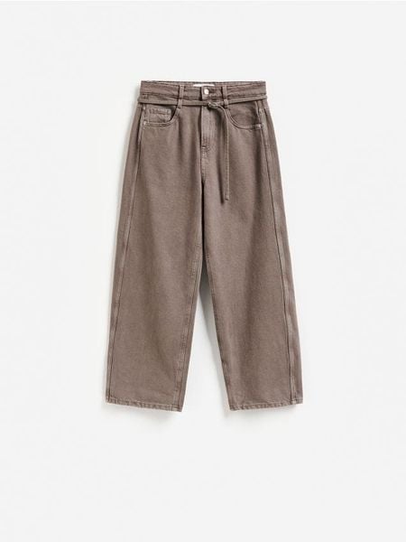 Jeansy barrel slim - brązowy. Brązowe jeansy Reserved, bez wzorów. Za 139.99 zł.