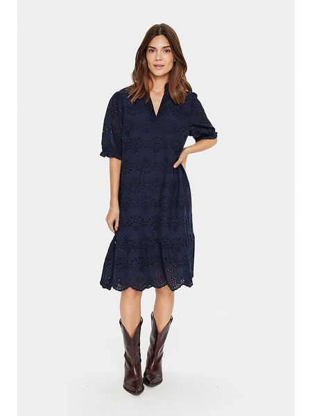 SAINT TROPEZ Sukienka w kolorze granatowym rozmiar: L. Niebieskie sukienki Saint Tropez, l, bez wzorów, z bawełny, bez kołnierzyka, bez ramiączek, midi. Za 148.61 zł.