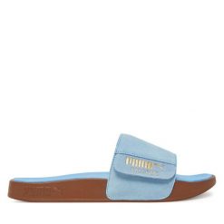 Klapki Puma. Niebieskie klapki Puma, bez wzorów, bez obcasa. Za 209.99 zł.