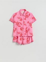 Piżama dwuczęściowa z wiskozy - intensywny róż. Czerwone piżamy Reserved, bez wzorów, z wiskozy, bez ramiączek. Za 129.99 zł.