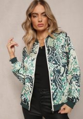 Zielona Bluza w Stylu Bomberki Ozdobiona Abstrakcyjnym Wzorem Terenika. Zielone bluzy Renee, s, bez wzorów, bez kaptura. Za 54.99 zł.