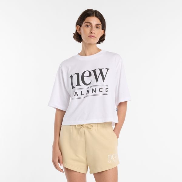 Koszulka damska New Balance WT61V5OPWT – biała. Białe bluzki New Balance, l, bez wzorów, z bawełny, bez kołnierzyka, bez ramiączek. Za 149.99 zł.