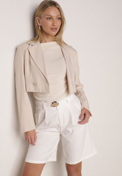 Białe Szorty z Wysokim Stanem Bermudy z Paskiem Haidis. Białe szorty Born2be, bez wzorów, z materiału, z podwyższonym stanem. Za 99.99 zł.