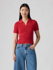 Levi's Koszulka polo w kolorze czerwonym rozmiar: M. Czerwone koszulki polo Levi's®, m, bez wzorów, prążkowane, bez kołnierzyka, bez ramiączek. Za 158.47 zł.