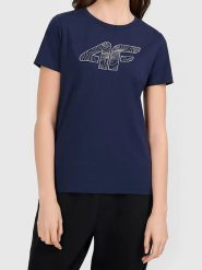 4F Koszulka w kolorze granatowym rozmiar: XS. Niebieskie bluzki 4f, xs, bez wzorów, z bawełny, bez kołnierzyka, bez ramiączek. Za 26.99 zł.