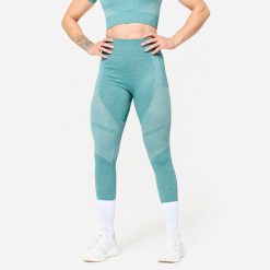 Legginsy fitness damskie Domyos. Zielone legginsy DOMYOS, l, bez wzorów, z elastanu, z podwyższonym stanem. Za 119.99 zł.
