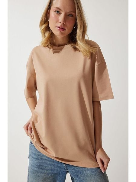 Happiness Istanbul Koszulka w kolorze beżowym rozmiar: 40. Brązowe bluzki Happiness Istanbul, bez wzorów, bez kołnierzyka, bez ramiączek. Za 57.20 zł.