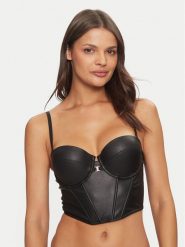 Guess Biustonosz top O4BC11 WGI80 Czarny. Czarne biustonosze Guess, xl, z aplikacjami, ze skóry, bez kołnierzyka, bez ramiączek. Za 189.99 zł.
