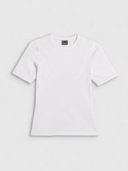 4F T-shirt slim gładki damski - biały S. Białe t-shirty 4f, s, bez wzorów, z materiału, bez kołnierzyka, bez ramiączek. Za 59.99 zł.
