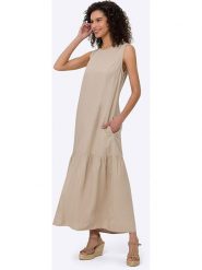 Heine Sukienka w kolorze beżowym rozmiar: 46. Brązowe sukienki Heine, na co dzień, bez wzorów, bez kołnierzyka, bez ramiączek, maxi, proste. Za 178.79 zł.