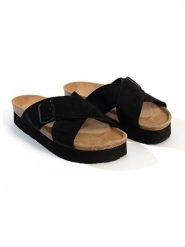 BACKSUN Klapki "Los Angeles" w kolorze czarnym rozmiar: 40. Czarne klapki Backsun, bez wzorów, z materiału, z otwartym noskiem, bez obcasa. Za 139.54 zł.