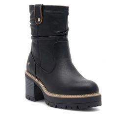 Botki Mustang. Czarne botki Mustang, bez wzorów, bez obcasa, na słupku, bez zapięcia. Za 239.99 zł.