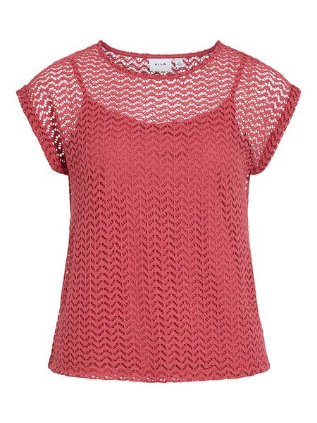 Vila Bluzka "Vimine" w kolorze czerwonym rozmiar: XS. Czerwone bluzki Vila, xs, bez wzorów, bez kołnierzyka, bez ramiączek. Za 77.95 zł.