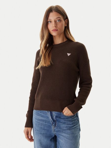 Guess Jeans Sweter W4BR08 Z3HM1 Brązowy Regular Fit. Brązowe swetry Guess Jeans, m, z aplikacjami, z bawełny, bez ramiączek. Za 349.99 zł.