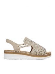 Rieker Sandały CEO-V1246-62 Beżowy. Brązowe sandały Rieker, bez wzorów, ze skóry, bez obcasa, na koturnie, bez zapięcia. Za 329.99 zł.