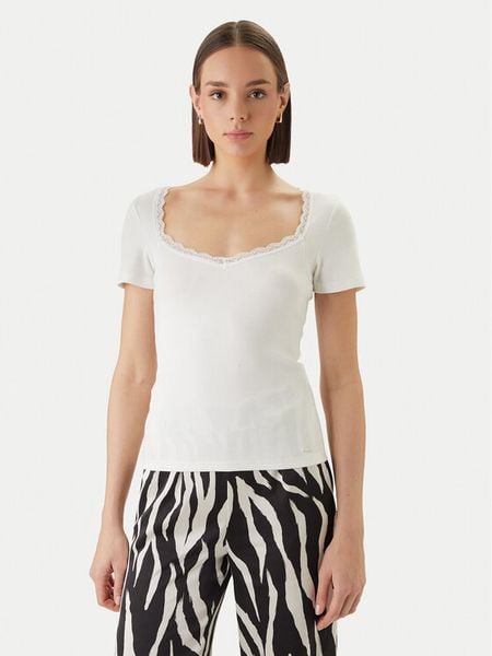 Morgan Bluzka 261-DAMOUR Biały Slim Fit. Białe bluzki Morgan, l, bez wzorów, z bawełny, bez kołnierzyka, bez ramiączek. Za 93.99 zł.