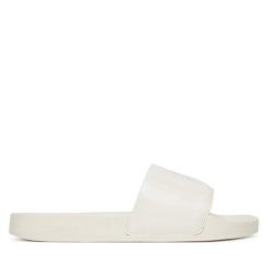Klapki Tommy Jeans. Białe klapki Tommy Jeans, bez wzorów, z jeansu, bez obcasa. Za 159.99 zł.