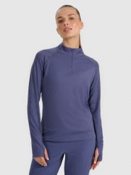 4F Bluza do biegania regular szybkoschnąca damska - granatowa XL. Niebieskie bluzy 4f, xl, bez wzorów, z materiału, bez kaptura. Za 199.99 zł.
