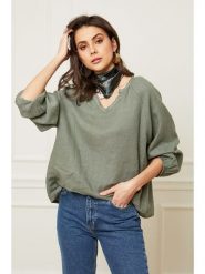 Joséfine Lniana bluzka "Celiane" w kolorze khaki rozmiar: L. Brązowe bluzki Joséfine, l, bez wzorów, ze lnu, bez kołnierzyka, bez ramiączek. Za 168.06 zł.