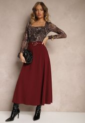 Bordowa Spódnica o Rozkloszowanym Kroju Melobia. Czerwone spódnice Renee, na co dzień, z aplikacjami, eleganckie, maxi, proste. Za 59.99 zł.