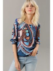 Aniston Bluzka w kolorze jasnobrązowo-niebieskim rozmiar: 46. Brązowe bluzki Aniston, bez wzorów, bez kołnierzyka, bez ramiączek. Za 82.99 zł.