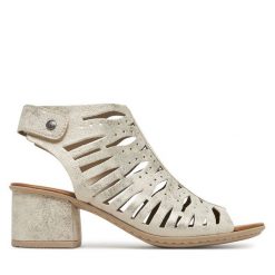 Sandały Rieker. Żółte sandały Rieker, bez wzorów, bez obcasa, na słupku, bez zapięcia. Za 239.99 zł.