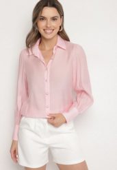 Różowa Klasyczna Koszula z Wiskozą Linarina. Czerwone koszule Born2be, m, bez wzorów, z jeansu, eleganckie, bez kołnierzyka, bez ramiączek. Za 69.99 zł.