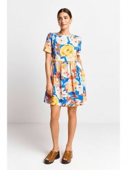 Rich & Royal Sukienka w kolorze niebiesko-żółtym rozmiar: 38. Niebieskie sukienki Rich & Royal, bez wzorów, bez kołnierzyka, bez ramiączek, midi, rozkloszowane. Za 250.94 zł.