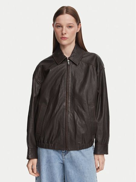 Weekend Max Mara Kurtka skórzana Cose 2625446041 Brązowy ciemny Regular Fit. Brązowe kurtki Weekend Max Mara, bez wzorów, ze skóry, bez kaptura. Za 2,989.00 zł.