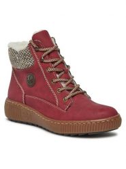 Rieker Botki Z6620-33 Czerwony. Czerwone botki Rieker, bez wzorów, ze skóry, bez obcasa, na płaskiej podeszwie, bez zapięcia. Za 258.99 zł.