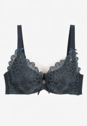 Ciemnozielony Biustonosz z Koronką i Regulowanymi Ramiączkami Tinamalli. Zielone biustonosze Born2be, bez wzorów, z koronki. Za 34.99 zł.