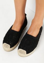 Czarne Espadryle na Grubej Podeszwie z Juty z Plecioną Cholewką Ulissa. Czarne espadryle Born2be, bez wzorów, bez obcasa, bez zapięcia. Za 74.99 zł.