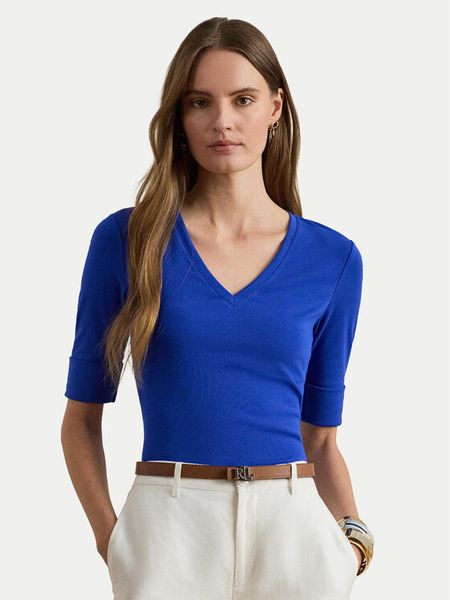 LAUREN RALPH LAUREN Bluzka 200815843012 Niebieski Slim Fit. Niebieskie bluzki Lauren Ralph Lauren, xs, bez wzorów, z bawełny, bez kołnierzyka, bez ramiączek. Za 289.99 zł.