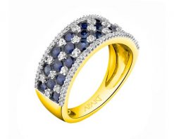 Pierścionek z żółtego złota z diamentami i szafirami - próba 585. Żółte pierścionki Apart, z diamentem, złote. W wyprzedaży za 5,313.00 zł.