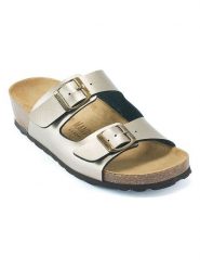 Mandel Skórzane klapki w kolorze złotym rozmiar: 40. Żółte klapki Mandel, bez wzorów, z otwartym noskiem, bez obcasa. Za 121.99 zł.