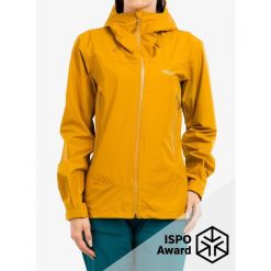 Kurtka przeciwdeszczowa damska Rab Arc Eco Jacket. Żółte kurtki sportowe RAB, bez wzorów, bez kaptura, trekkingowe. Za 938.99 zł.