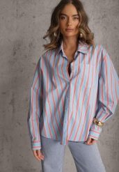 Niebieska Koszula z Bawełny Oversize w Pionowe Paski Telaria. Niebieskie koszule Renee, l, bez wzorów, z bawełny, bez kołnierzyka, bez ramiączek. Za 129.99 zł.