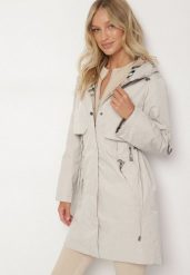 Beżowa Kurtka Parka z Kapturem ze Wzorem w Kratę i Podpinanymi Rękawami Gavaria. Brązowe parki Born2be, l, z jeansu, eleganckie, z kapturem. Za 199.99 zł.