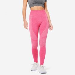 Legginsy fitness damskie Domyos 900. Czerwone legginsy DOMYOS, l, bez wzorów, z elastanu, z podwyższonym stanem. W wyprzedaży za 49.99 zł.