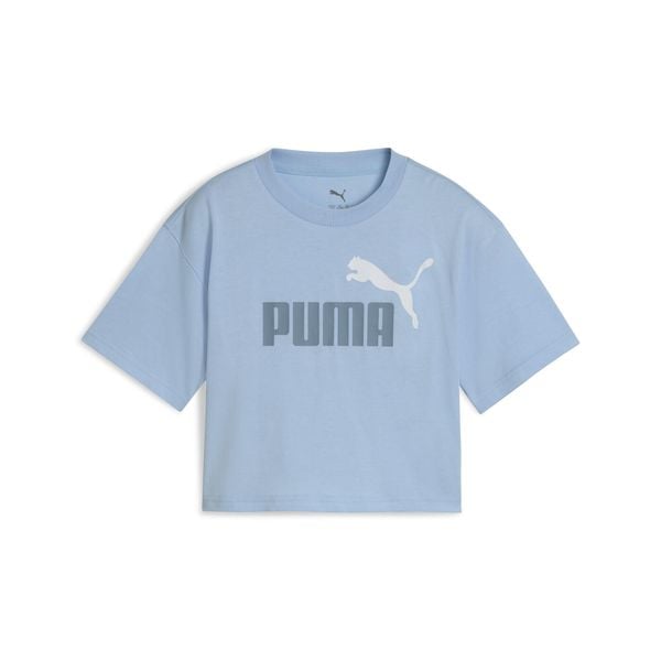 Młodzieżowa krótka koszulka Essentials 2 Colour z logo PUMA No. 1 PUMA. Niebieskia bluzki Puma, l, bez wzorów, z gumy, młodzieżowe, bez kołnierzyka, bez ramiączek. W wyprzedaży za 64.00 zł.