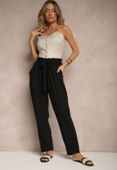 Czarne Spodnie High Waist Ozdobione Wiązanym Paskiem Araleira. Czarne spodnie materiałowe Renee, na co dzień, l, bez wzorów, z jeansu, z podwyższonym stanem, długie. Za 44.99 zł.