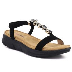 Sandały damskie na koturnie czarne Artiker 58C0007. Czarne sandały Artiker, bez wzorów, z tkaniny, bez obcasa, na koturnie, bez zapięcia. Za 189.99 zł.