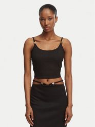 Guess Top E6GP01 KG322 Czarny Slim Fit. Czarne topy Guess, s, z aplikacjami, z syntetyku, bez kołnierzyka, bez ramiączek. Za 179.99 zł.