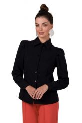 Stylowa Koszula z Zakładkami na Ramionach - Czarna. Czarne koszule MOE, l, bez wzorów, z materiału, eleganckie, bez kołnierzyka, bez ramiączek. Za 276.90 zł.