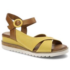 Żółte Sandały Artiker Wygodne Skórzane Buty. Żółte sandały Artiker, bez wzorów, ze skóry, bez obcasa, na koturnie, bez zapięcia. Za 239.00 zł.