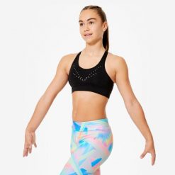 Stanik gimnastyczny Domyos. Czarne body DOMYOS, bez wzorów, z elastanu. Za 49.99 zł.
