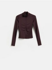 Bluza ze stójką - ciemnofioletowy. Fioletowe bluzy Reserved, l, bez wzorów, z dzianiny, bez kaptura. Za 99.99 zł.