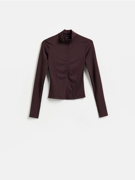 Bluza ze stójką - ciemnofioletowy. Fioletowe bluzy Reserved, l, bez wzorów, z dzianiny, bez kaptura. Za 99.99 zł.